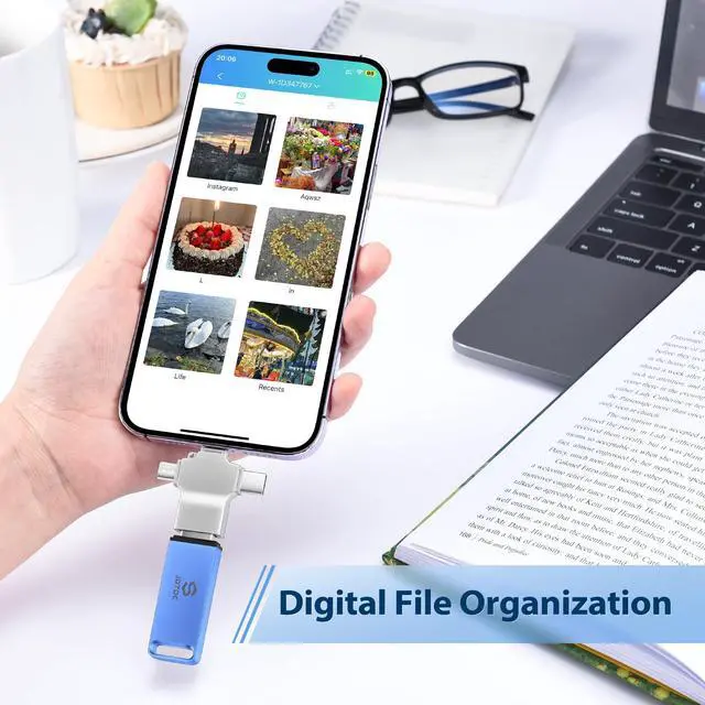 Alt view image 4 of 5 - 128GB Auto-Photo-Backup-Stick for All Device Secure Picture-Saver-Flash-Drive Universal Photo Video Backup Device Photo-Saver-Thumb-Drive iPhone-Backup-Storage Computer-Photo-Stick iPad-Backup-Memory