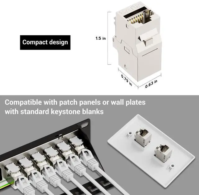 Alt view image 5 of 5 - iwillink 10Gbps Cat6A Shielded Keystone RJ45 Coupler 25-Pack, Zinc Alloy Metal Housing Ethernet Coupler, Female to Female Cat6a Keystone Jack, Silver
