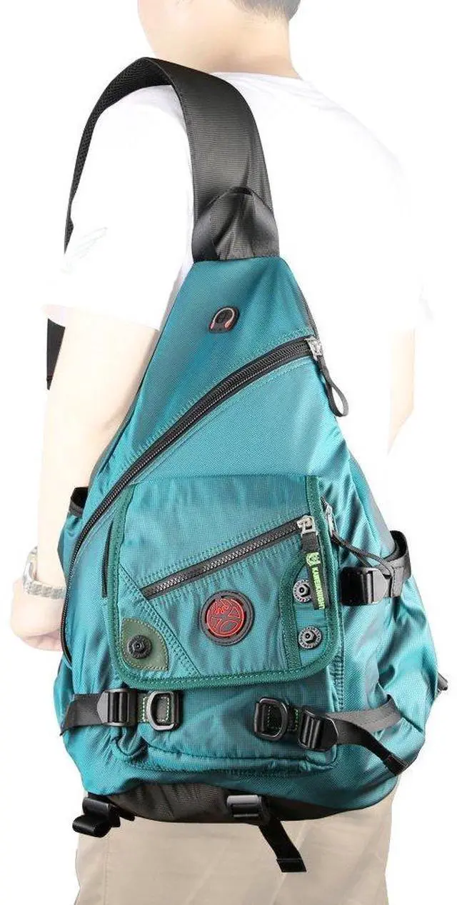 Alt view image 3 of 5 - Kawei Knight Large Sling Bag Laptop Backpack Cross Body Messenger Bag Shoulder Travel Rucksack (A-Dark Green)