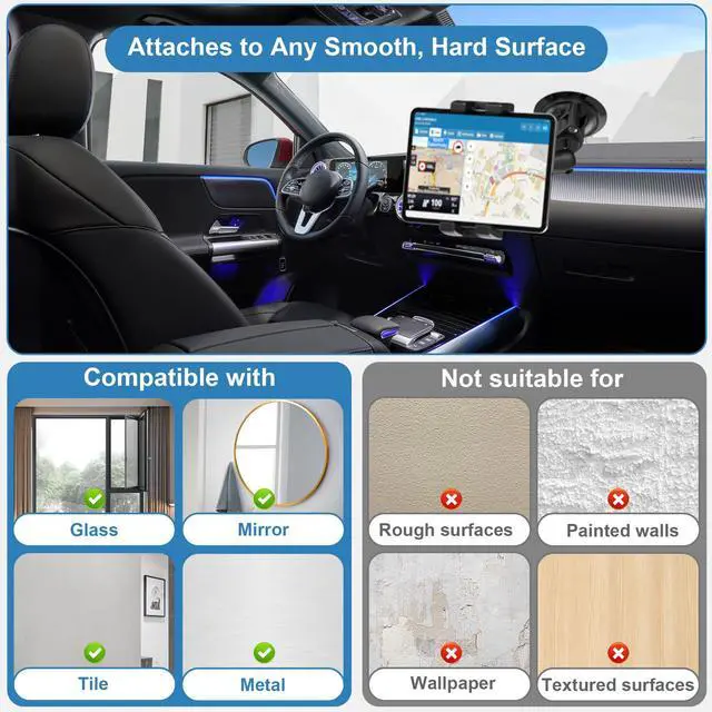 Alt view image 2 of 5 - Keuvirya iPad Suction Mount, Aluminum Heavy Duty Suction Cup Tablet Holder for Car Dashboard, 360° Rotation Tablet Mount for Truck Windshield/Window/Mirror, Fits 4.7"-12.9" iPad Pro/Air Mini/Tablets