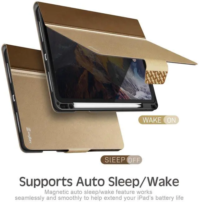 Alt view image 5 of 5 - KingBlanc for iPad Air 13-inch Case (M3 2025/M2 2024) with Pencil Holder, PU Leather Durable Protective Stand Folder Cover, Auto Wake/Sleep, Multi-Angle for Viewing/Typing, Magnetic Clasp, Beige