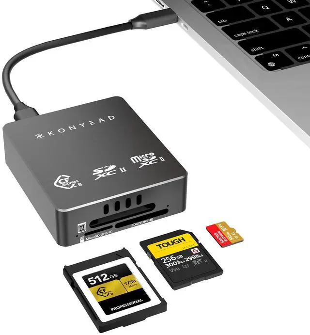 Main image of CFexpress Type B & SD & Micro SD 3-in-1 Card Reader, Built-in Silent Fan, Active Cooling,USB 3.2 10Gbps,UHS-II,Aluminum Case,Designed for iPhone/iPad OTG Adapter,for iOS/Windows/Mac OS/Android(9336B)