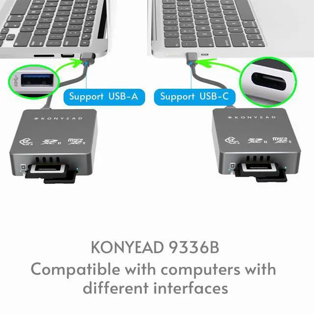 Alt view image 3 of 5 - CFexpress Type B & SD & Micro SD 3-in-1 Card Reader, Built-in Silent Fan, Active Cooling,USB 3.2 10Gbps,UHS-II,Aluminum Case,Designed for iPhone/iPad OTG Adapter,for iOS/Windows/Mac OS/Android(9336B)