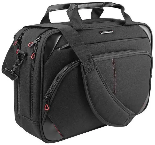 Main image of KROSER Laptop Bag 15.6 Inch Laptop Briefcase Laptop Messenger Bag Water Repellent Computer Case Laptop Shoulder Bag Durable Tablet Sleeve with RFID Pockets for Business/College/Women/Men-Black/Red