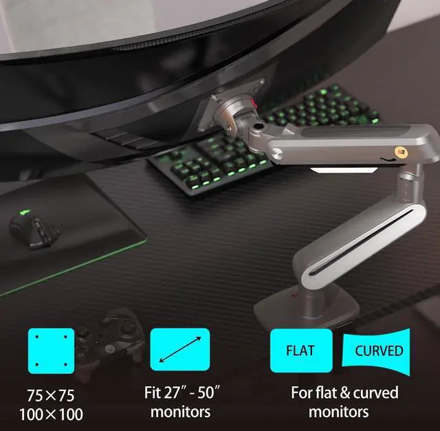 Alt view image 2 of 5 - NB Ergonomic Gaming Monitor Arm for Flat/Ultrawide/Curved Monitors 27 to 50 inch, Heavy Duty Stand Load up to 18 kg, VESA 75/100 mm Monitor-Mount J6