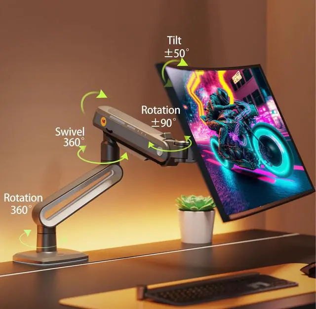 Alt view image 3 of 5 - NB Ergonomic Gaming Monitor Arm for Flat/Ultrawide/Curved Monitors 27 to 50 inch, Heavy Duty Stand Load up to 18 kg, VESA 75/100 mm Monitor-Mount J6