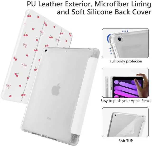 Alt view image 4 of 5 - Cute Kawaii Cherry Bow for iPad (A16) 11th Generation Case 11 Inch 2025, for iPad 10th Generation Case 10.9 Inch 2022 with Pencil Holder, Auto Sleep/Wake, Leather Soft TPU Back Cover