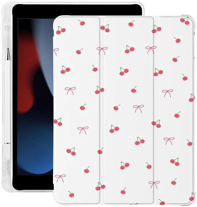 Main image of Cute Kawaii Cherry Bow for iPad (A16) 11th Generation Case 11 Inch 2025, for iPad 10th Generation Case 10.9 Inch 2022 with Pencil Holder, Auto Sleep/Wake, Leather Soft TPU Back Cover
