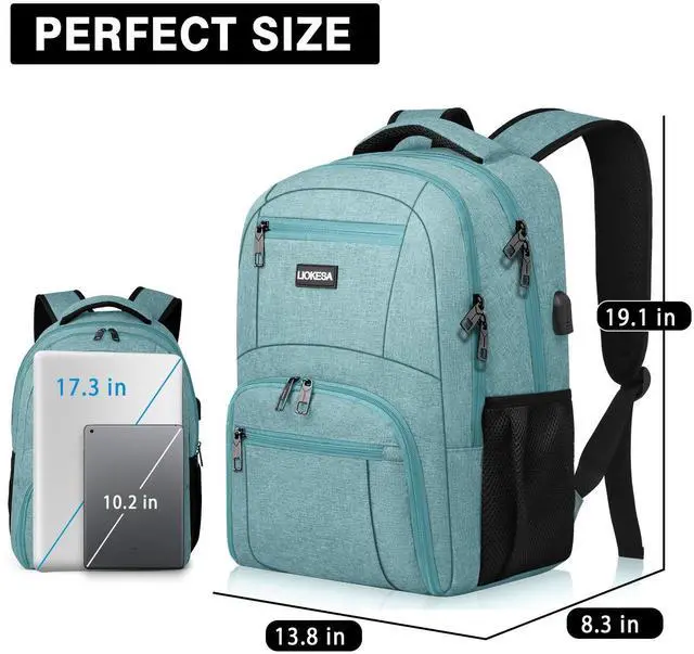 Alt view image 2 of 5 - Liokesa Backpack for Men Women, School Backpacks for Teen Boys Girls, Water Resistant Laptop Backpack with USB Charger, 15.6 Inch Black College Bookbag, Teal