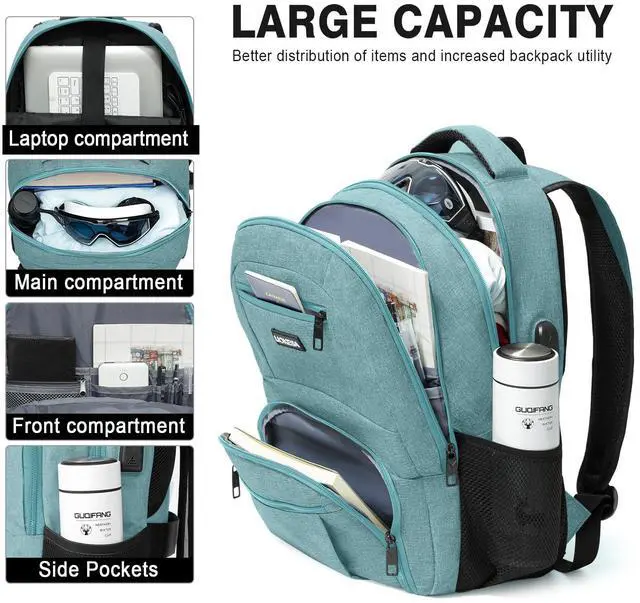 Alt view image 3 of 5 - Liokesa Backpack for Men Women, School Backpacks for Teen Boys Girls, Water Resistant Laptop Backpack with USB Charger, 15.6 Inch Black College Bookbag, Teal