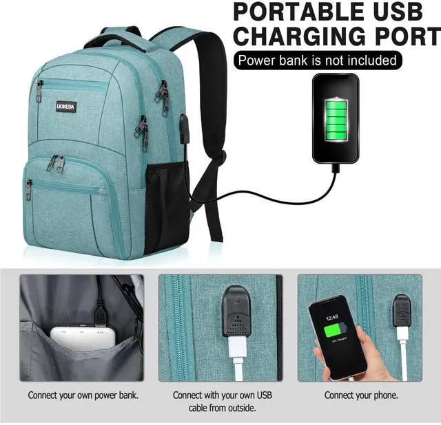 Alt view image 4 of 5 - Liokesa Backpack for Men Women, School Backpacks for Teen Boys Girls, Water Resistant Laptop Backpack with USB Charger, 15.6 Inch Black College Bookbag, Teal
