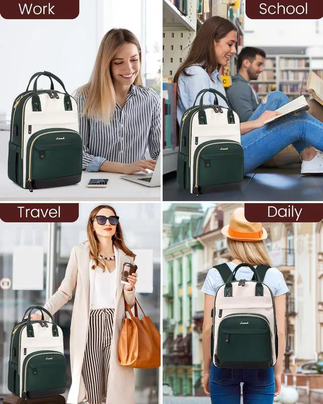 Alt view image 2 of 5 - LOVEVOOK Backpack for Women,Laptop Backpack Women,Fits 17 Inch Laptop Bag,School Backpacks,Fashion Travel Work Anti-theft Bag,Waterproof Business Computer College Backpack Purse,Beige-Green-Black