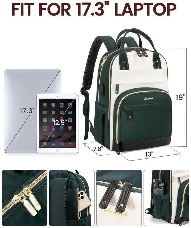 Alt view image 4 of 5 - LOVEVOOK Backpack for Women,Laptop Backpack Women,Fits 17 Inch Laptop Bag,School Backpacks,Fashion Travel Work Anti-theft Bag,Waterproof Business Computer College Backpack Purse,Beige-Green-Black