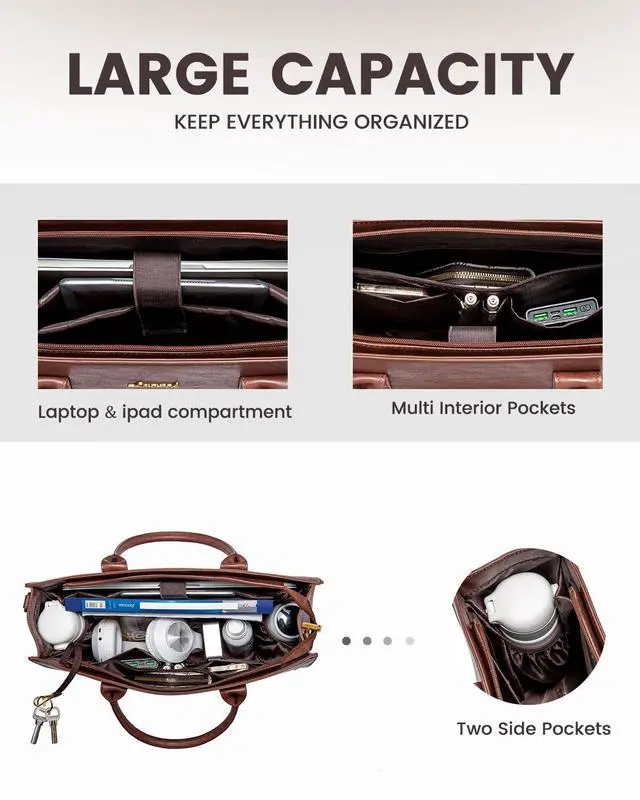 Alt view image 2 of 5 - LOVEVOOK Vintage Leather Handbag for Women, Professional 17 inch Laptop Bag, Waterproof Computer Briefcase