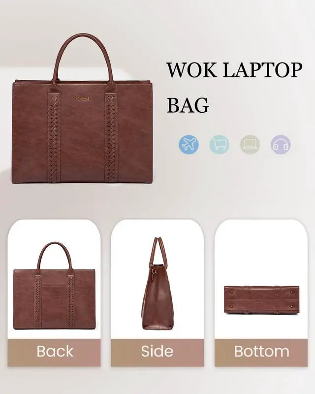 Alt view image 3 of 5 - LOVEVOOK Vintage Leather Handbag for Women, Professional 17 inch Laptop Bag, Waterproof Computer Briefcase