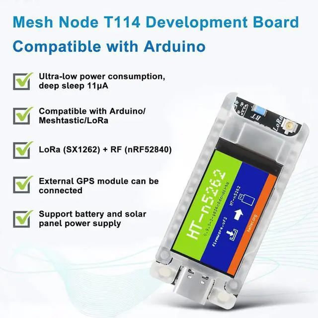 Alt view image 2 of 5 - Mesh Node T114 Development Board with Case Set - with 915MHz Antenna TFT Display nRF52840 SX1262 Module Support LoRa Bluetooth 5.0 GPS Solar Panel Power Supply for Meshtastic Arduino LoRawan IOT