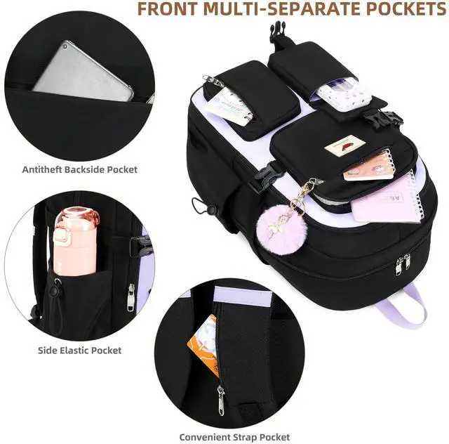 Alt view image 4 of 5 - Laptop Backpack 15.6 Inch Kids Elementary Middle High School Bag College Backpacks Anti Theft Travel Back Pack Large Bookbags for Teens Girls Women Students (Black Purple)