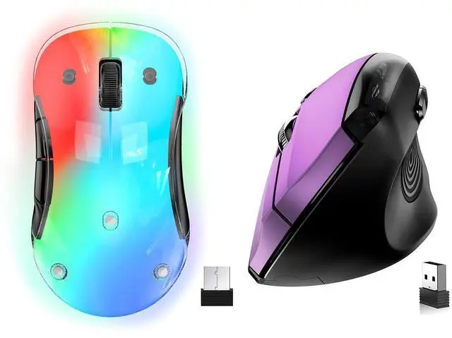 Main image of memzuoix 2.4G Wireless Mouse, Cordless Computer Mice Wireless Mouse for Laptop, Desktop, PC, MacBook- 2 Pack (LED Rechargeable Wireless Mouse+Purple Ergonomic Wireless Mouse)