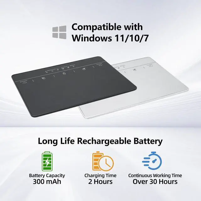 Alt view image 3 of 5 - Wired & Wireless Metal Touchpad for PC Computer & Laptop, Rechargeable Trackpad Travel-Friendly Bluetooth & USB Mouse Pad for Windows 7/10/11, Silver