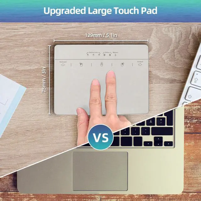 Alt view image 2 of 5 - Wired & Wireless Metal Touchpad for PC Computer & Laptop, Rechargeable Trackpad Travel-Friendly Bluetooth & USB Mouse Pad for Windows 7/10/11, Silver