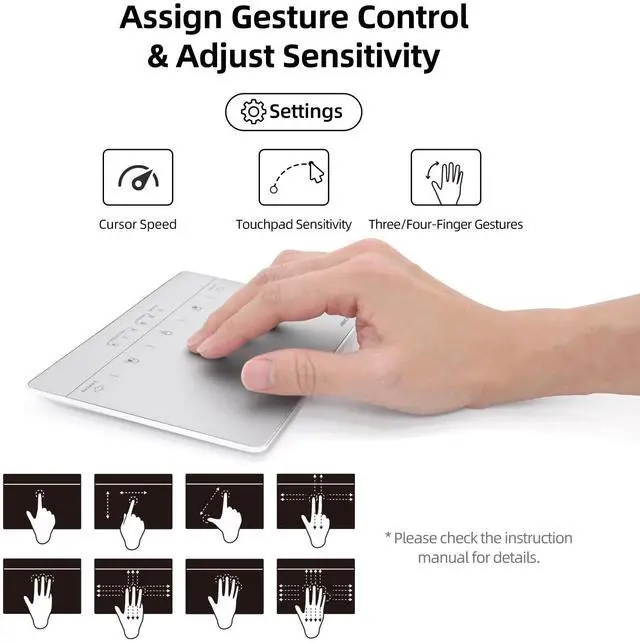 Alt view image 5 of 5 - Wired & Wireless Metal Touchpad for PC Computer & Laptop, Rechargeable Trackpad Travel-Friendly Bluetooth & USB Mouse Pad for Windows 7/10/11, Silver
