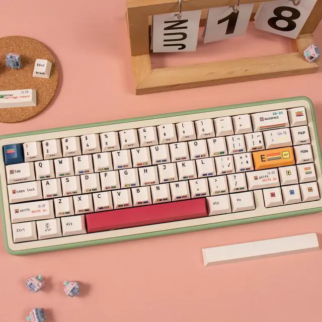 Alt view image 2 of 5 - Retro PBT Keycaps, 147 Keys Cherry Profile Beige Mechanical Keyboard Keycap, Dye Sublimation Side Print Keycaps for 60% 65% 70% 75% 100% Mechanical Keyboards