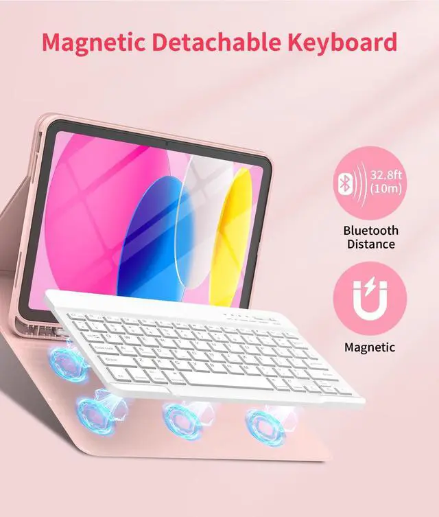 Alt view image 3 of 5 - MMK for iPad 11th 10th Generation Case with Keyboard 11/10.9" 2025 A16/2022, Detachable Wireless Bluetooth Folio Keyboard Case with Pencil Holder - Pink