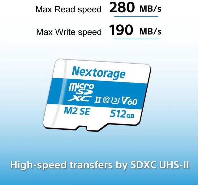 Alt view image 5 of 5 - Nextorage Japanese Manufacturer UHS-II Micro SD Card 512GB microSDXC U3 V60 Max. Read Speed 280MB/s Max. Write Speed 190MB/s NX-M2SE512G microSD Card
