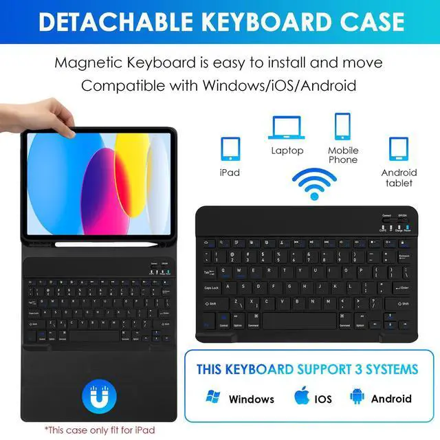 Alt view image 2 of 5 - Nsyee Keyboard Case for iPad 10th Generation 10.9 inch 2022 and iPad 11th Generation A16 11 inch 2025, Detachable Bluetooth Keyboard Case with Wireless Keyboard and Mouse for ipad 10th/11th Gen