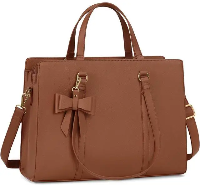 Main image of Laptop Bag for Women 15.6 inch Laptop Tote Bag Waterproof Leather Computer Bag Large Lightweight Briefcase Professional Business Office Work Bag, Dark Brown