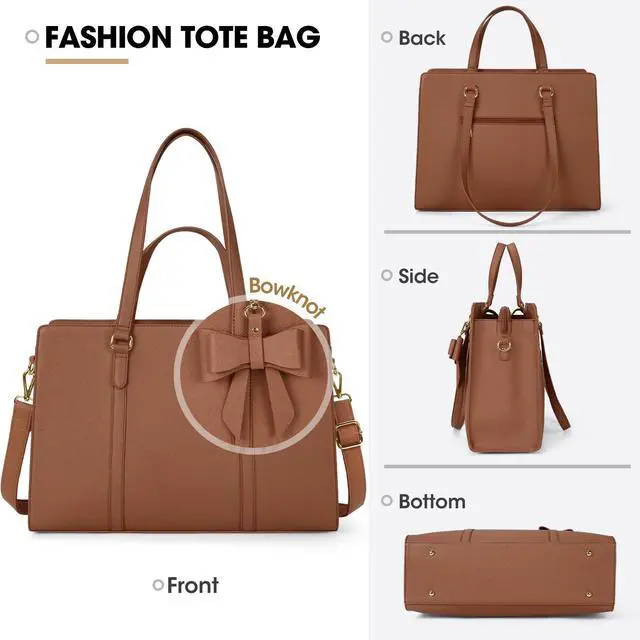 Alt view image 5 of 5 - Laptop Bag for Women 15.6 inch Laptop Tote Bag Waterproof Leather Computer Bag Large Lightweight Briefcase Professional Business Office Work Bag, Dark Brown