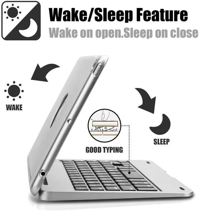 Alt view image 3 of 5 - ONHI Ultra-Slim Wireless Keyboard Case for iPad Mini 4 / Mini 5, Durable Plastic Alloy Shell, Smart Folio Case with Auto Sleep/Wake Function, Silent Typing Experience (iPad Mini 4/5 Sliver)