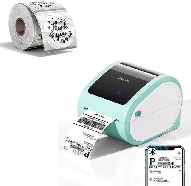 Main image of Omezizy D520BT Bluetooth Shipping Label Printer and 500Pcs 2x2 Roll TransparentThermal Labels, Wireless Thermal Label Printer for Small Business, Thermal Printer for Shipping Labels