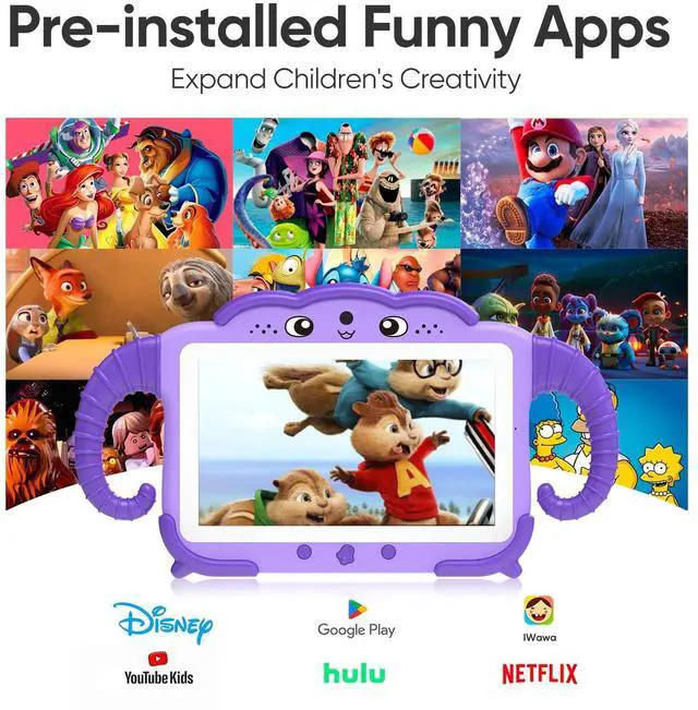 Alt view image 3 of 5 - Kids Tablet 7 inch Toddler Tablet for Kid Child 32GB with Case Included, Learning Computer PC with WiFi for Boys Girls Android Octa-Core System with Dual Camera Parental Control YouTube GMS (Purple)