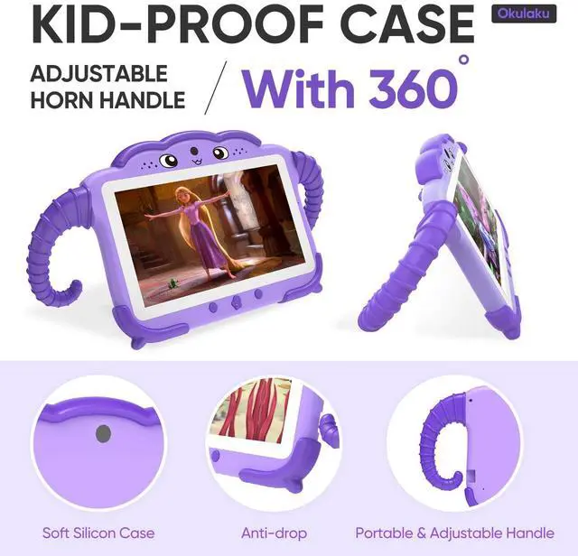 Alt view image 5 of 5 - Kids Tablet 7 inch Toddler Tablet for Kid Child 32GB with Case Included, Learning Computer PC with WiFi for Boys Girls Android Octa-Core System with Dual Camera Parental Control YouTube GMS (Purple)