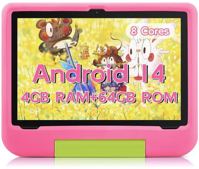 Main image of Kids Tablet 10 Inch Tablet for Kids, Android 14 Toddler Device, Octa-Core, 64GB, 5000mAh, WiFi 6 2.4/5GHz, IPS HD Display, Kids Device for Ages 3-15 with EVA Case, GMS, Parental Control, Pink