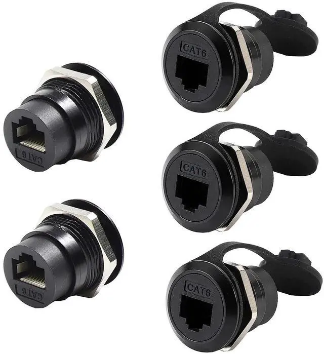 Main image of PENGLIN 5PCS RJ45 Panel Mount Connector,Double Head CAT6/5e /5 Ethernet LAN Cable Connector Adapter Female to Female with Waterproof/Dust Cap