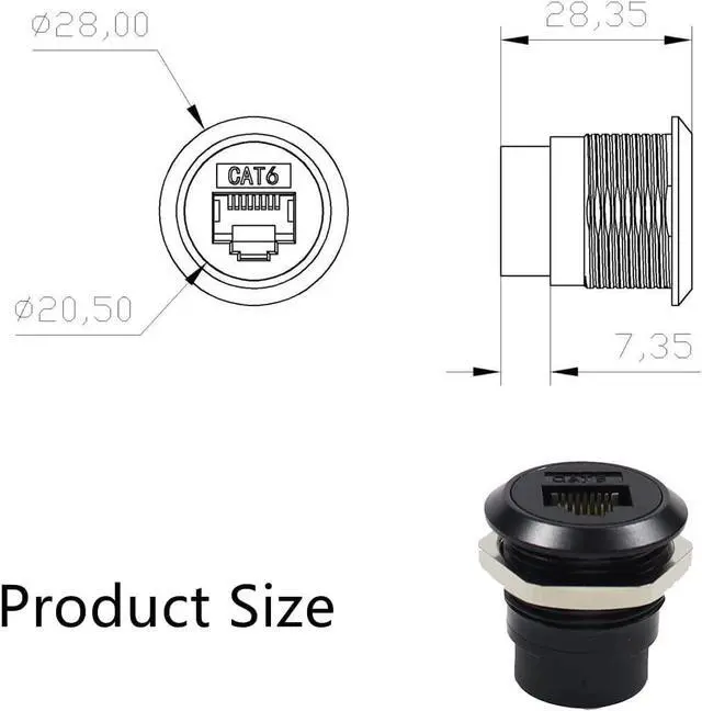 Alt view image 4 of 5 - PENGLIN 5PCS RJ45 Panel Mount Connector,Double Head CAT6/5e /5 Ethernet LAN Cable Connector Adapter Female to Female with Waterproof/Dust Cap