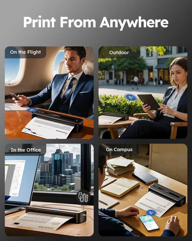 Alt view image 2 of 5 - Phomemo Portable Printers Wireless for Travel, Inkless Portable Thermal Printer for Phone Laptop, Support 8.5'' x 11'' US Letter and A4 Szie, Bluetooth Mobile Printers for Vehicle Office Home Use