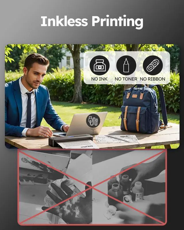 Alt view image 4 of 5 - Phomemo Portable Printers Wireless for Travel, Inkless Portable Thermal Printer for Phone Laptop, Support 8.5'' x 11'' US Letter and A4 Szie, Bluetooth Mobile Printers for Vehicle Office Home Use