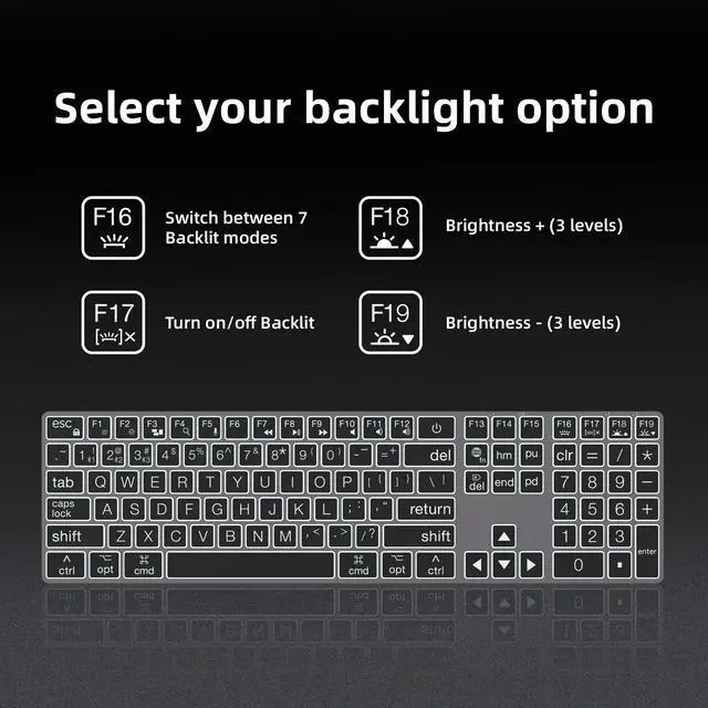 Alt view image 5 of 5 - POWZAN Large Print Aluminum Bluetooth Keyboard for Mac,7 Backlit Computer Wired Keyboard with Numeric Keypad for Ipad,Full Size Slim Quiet,for iMac, MacBook Pro/Air- Space Gray