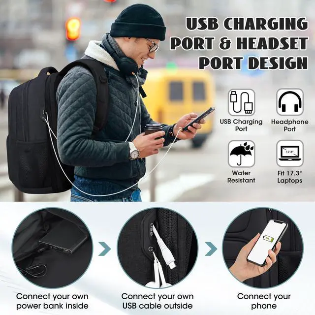 Alt view image 3 of 5 - Travel Laptop Backpack, 17 Inch Extra Large Laptop Backpack with USB Charging Hole 45L Anti Theft Travel Backpack Water Resistant College Business Computer Bag Fit 17.3 Inch Laptop for Men Women Black