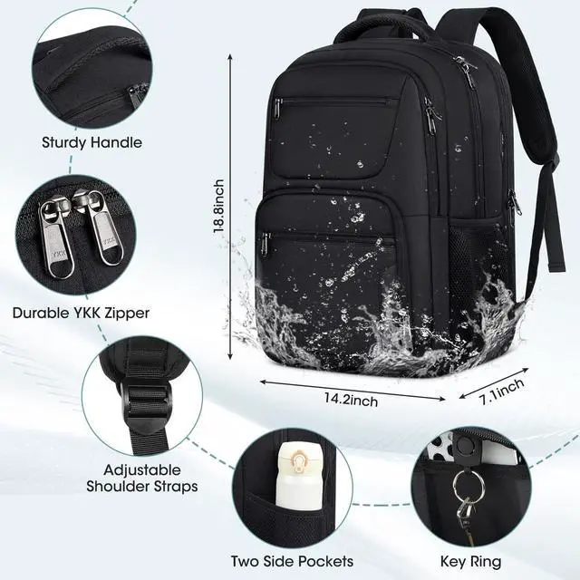 Alt view image 4 of 5 - Travel Laptop Backpack, 17 Inch Extra Large Laptop Backpack with USB Charging Hole 45L Anti Theft Travel Backpack Water Resistant College Business Computer Bag Fit 17.3 Inch Laptop for Men Women Black