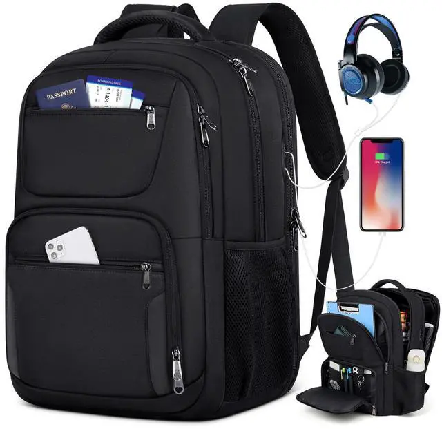 Main image of Travel Laptop Backpack, 17 Inch Extra Large Laptop Backpack with USB Charging Hole 45L Anti Theft Travel Backpack Water Resistant College Business Computer Bag Fit 17.3 Inch Laptop for Men Women Black
