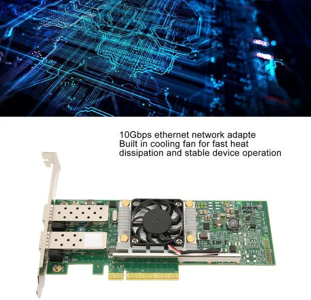 Alt view image 3 of 5 - 10Gb PCI-E Network Card Dual SFP Port NIC Network Card PCIe Ethernet Adapter with Cooling Fan Multifunction Express LAN Adapter for Server and Switching