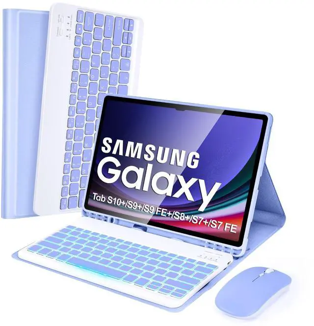 Main image of SOPPY 7 Colors Backlit Keyboard Case with Mouse for 12.4" Samsung Galaxy Tab S7 FE/S7 Plus/S8 Plus/S9 FE Plus/S9 Plus/S10+, Wireless Keyboard with Case & Pen Holder for Samsung Tab 12.4 Inch, Purple