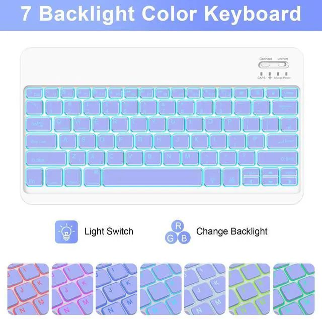 Alt view image 3 of 5 - SOPPY 7 Colors Backlit Keyboard Case with Mouse for 12.4" Samsung Galaxy Tab S7 FE/S7 Plus/S8 Plus/S9 FE Plus/S9 Plus/S10+, Wireless Keyboard with Case & Pen Holder for Samsung Tab 12.4 Inch, Purple