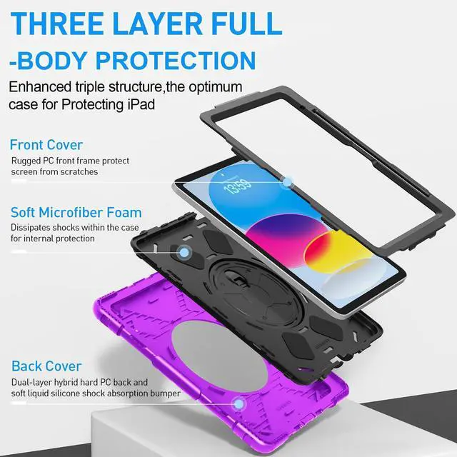 Alt view image 2 of 5 - SUPFIVES Case for iPad (A16) 11th/10th Generation 2022/2025, Full-Body Drop Protection Cover for iPad 10th Gen 10.9/11 inch with Screen Protector, 360° Rotate Stand, Shoulder Strap, Pencil Holder
