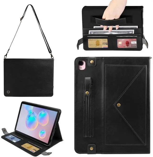 Main image of Handbag Case for iPad 10.2" (2019-2021) & iPad Pro/Air 10.5", Techcircle Folio Stand iPad Crossbody Wallet Case with Pencil Holder & Envelope Pocket, Hand Strap+Shoulder Strap Protective Cover, Black