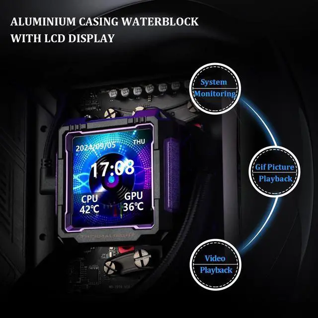 Alt view image 4 of 5 - Thermalrlght FW PRO 360 ARGB Black CPU Water Cooler,3 PWM Fans Water Cooling System with 2000PRM,for AM4/AM5&Intel LGA1851/1700, Magnetic Detachable LCD Screen with 320 * 320 Resolution